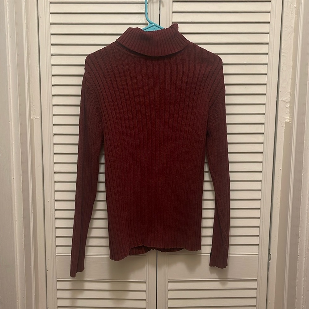 calvin klein jeans heavy-knit turtleneck sweater. burgundy, size M